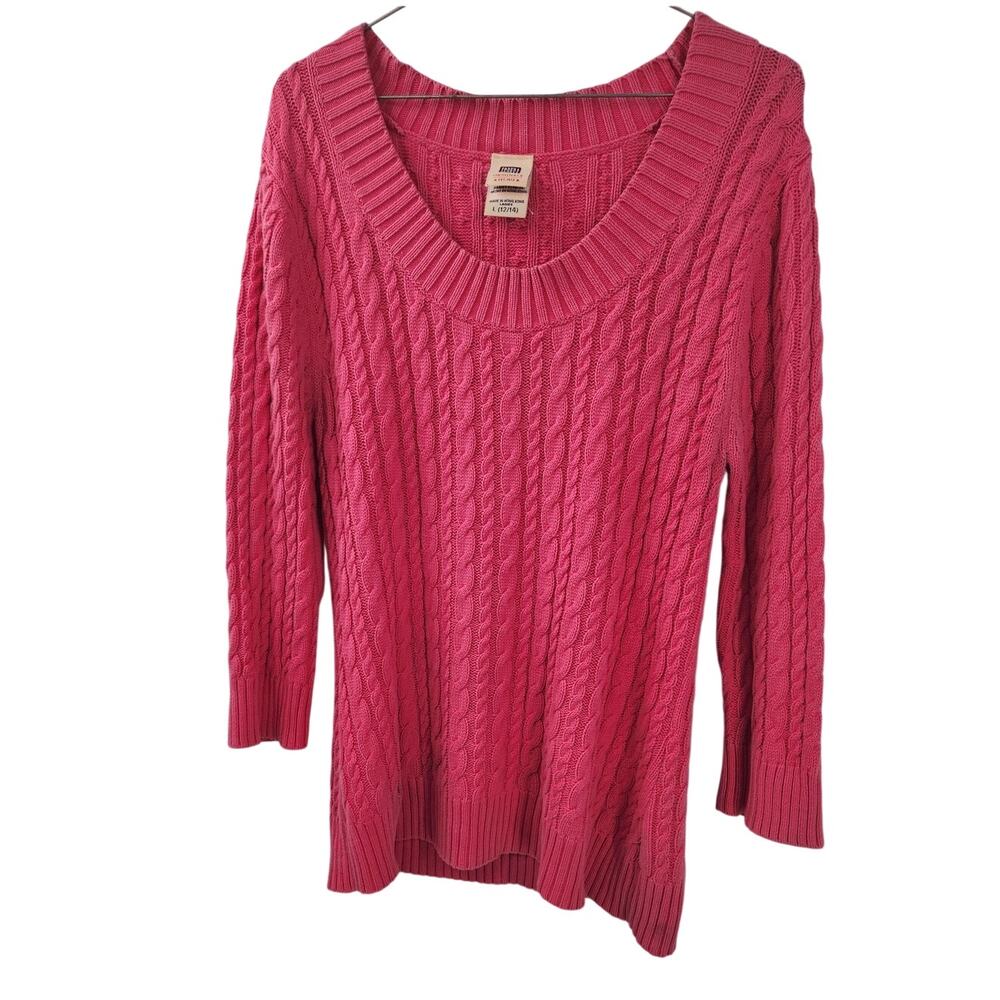Faded Glory Cable Knit Pink Cotton Sweater - Women's Large